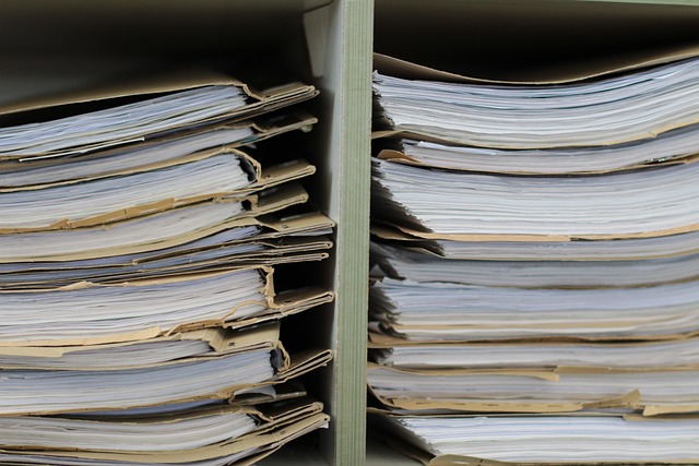 A close-up of stacks of paperwork.